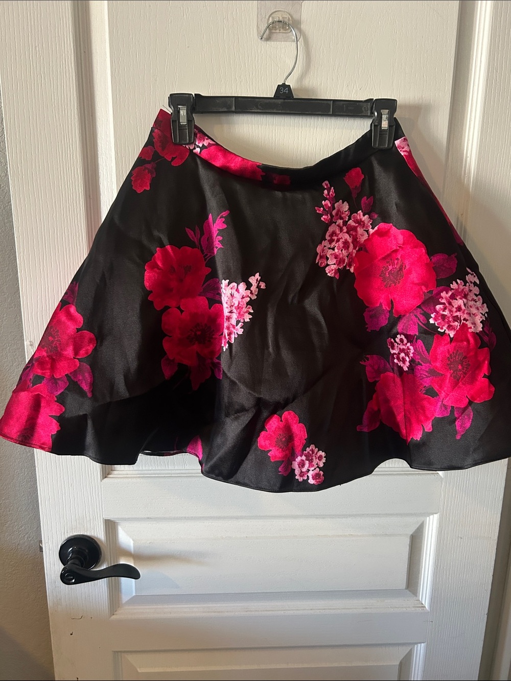 B Darlin Black Circle Skirt with Hot Pink Floral Pattern